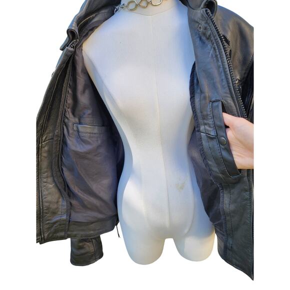 Vtg 90s Shaf Leather Fringe Biker Rose Punk Rock Motorcycle Gypsy Moto Jacket XL - Picture 5 of 7